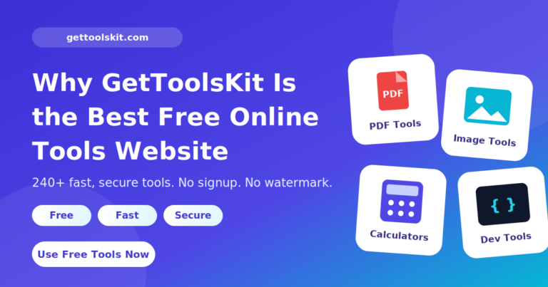GetToolsKit free online tools website with PDF, image, calculator and developer tools icons